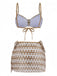 3-teiliges khakifarbenes Häkelbikini-Set im Stil der 1950er Jahre mit passendem Überwurf (Rückansicht)