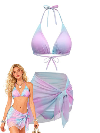 3PCS Y2K Halter Ombre Bikini Set & Cover-Up