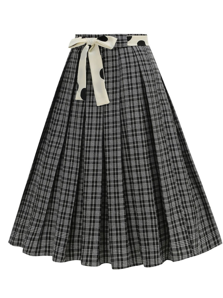 1950er Polka Dot Gürtel Plaid Plissiertes Rock