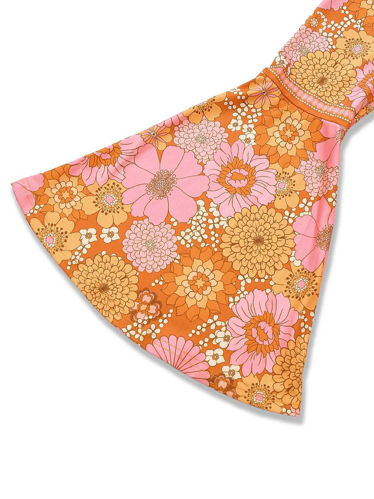 Orange 1960er Hippe Glockenärmel Blumen Kleid