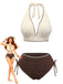 50er Bikini-Set mit Neckholder, hoher Taille und geripp