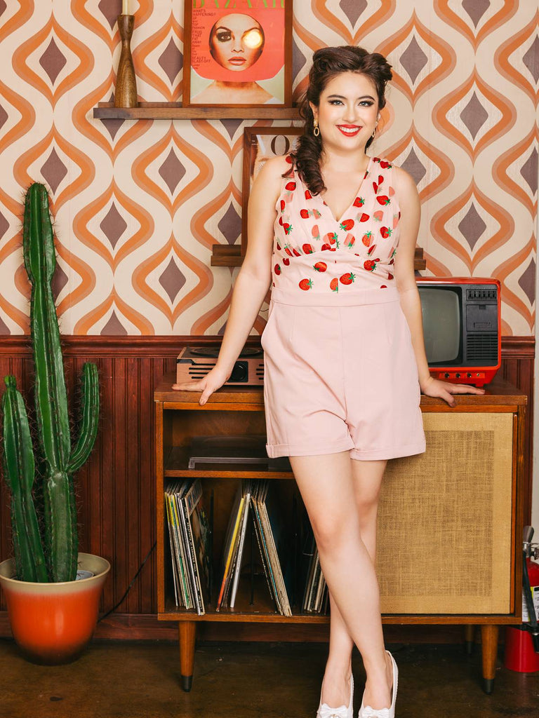 STRAWBERRY PINK PATCHWORK SPITZEN STRAMPLER