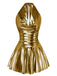 1970er Metallic V-Ausschnitt Plissiertes Mini Dress