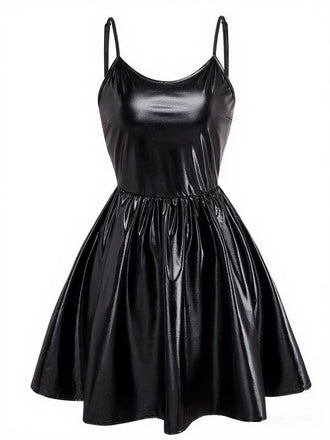 1980er Metallisch Spaghetti Träger Party Kleid