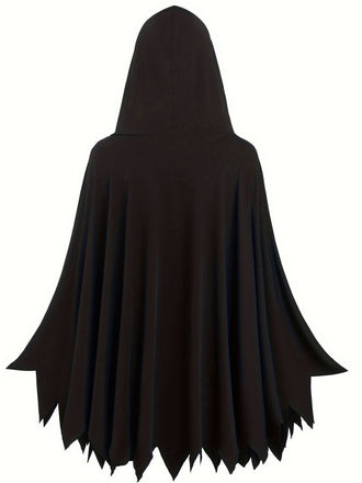 Schwarz 1970er Skeleton Knochen Drucken Cape Mit Kapuze