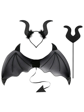 3PCS Halloween Fledermausflügel & Zauberstab & Stirnband