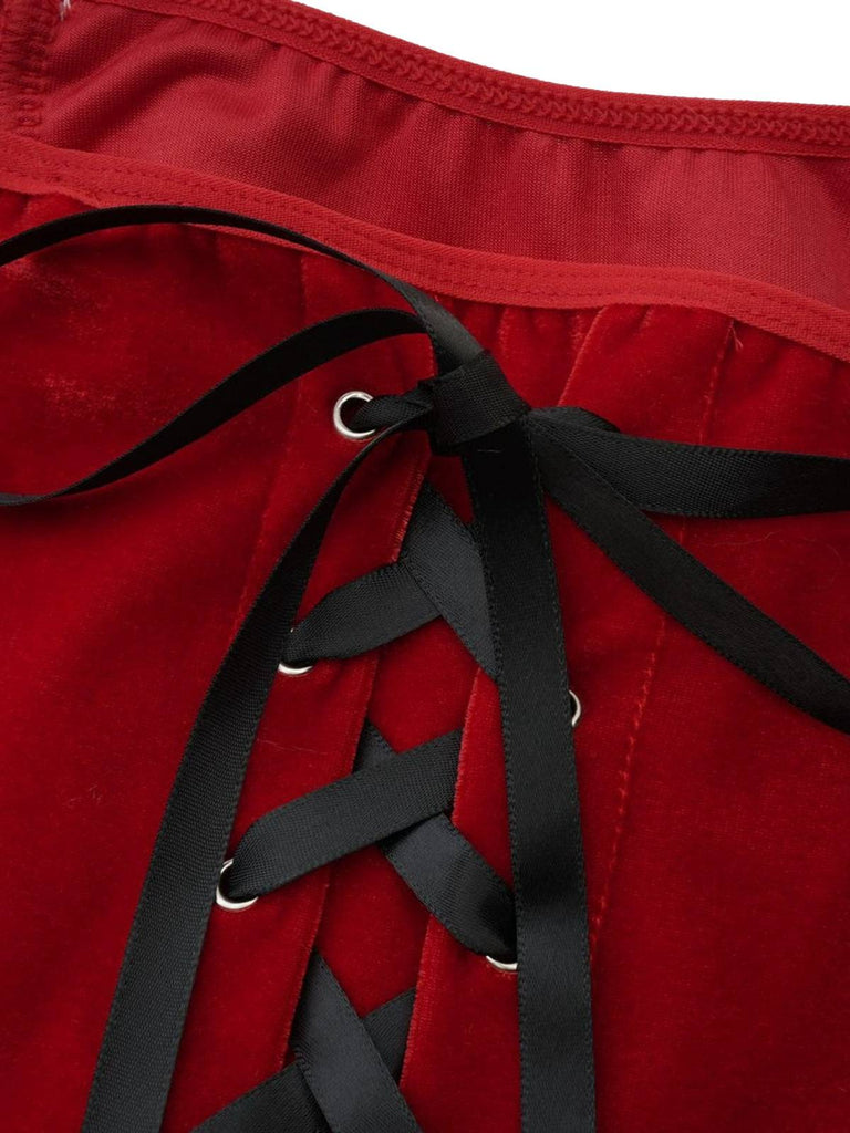 Rot 1970er Weihnachten Plüsch Schnürung Trägerlos Santa Kleid