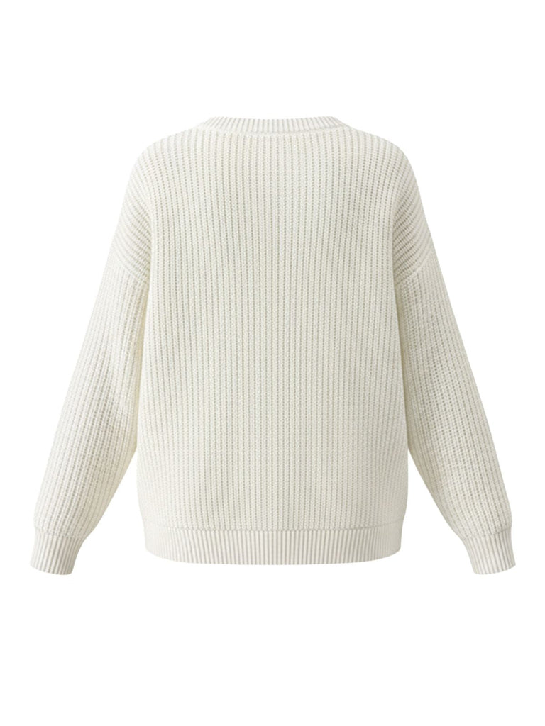 Weiß 1980er Weihnachten Plaid Bogen Rundhals Pullover