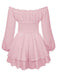 1950er Uni Schulterfrei Langarm Gesmoked Mini Kleid