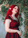 Weinrotes 1950er Totenkopf Netz Swing Kleid