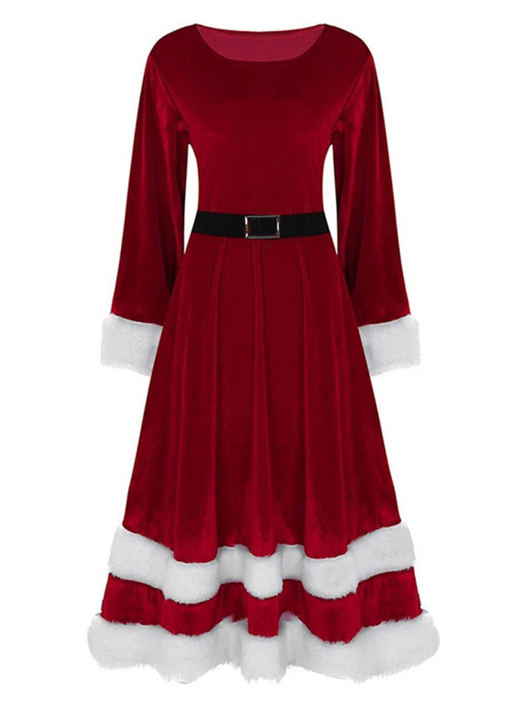 Grün 1940er Weihnachtsmann Faux Fur Trim Samt Kleid