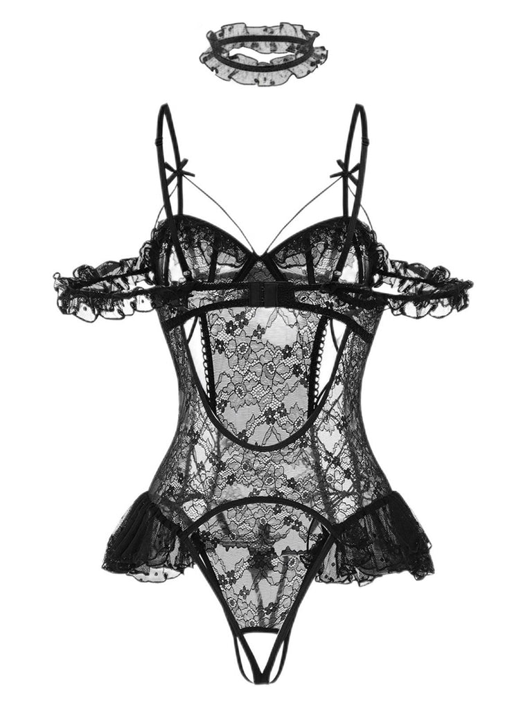 1980er Solide Spitze Durchsichtig Body Nachthemden