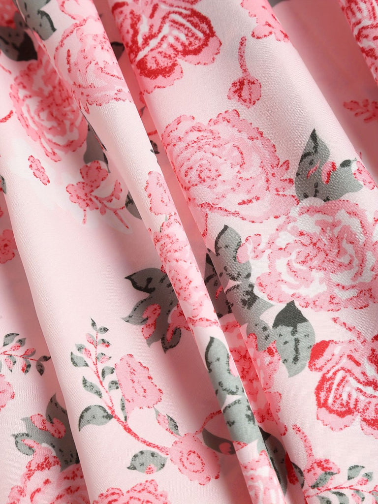 [Übergröße] Rosa 1950er Quadratischer Hals Blumen Kleid