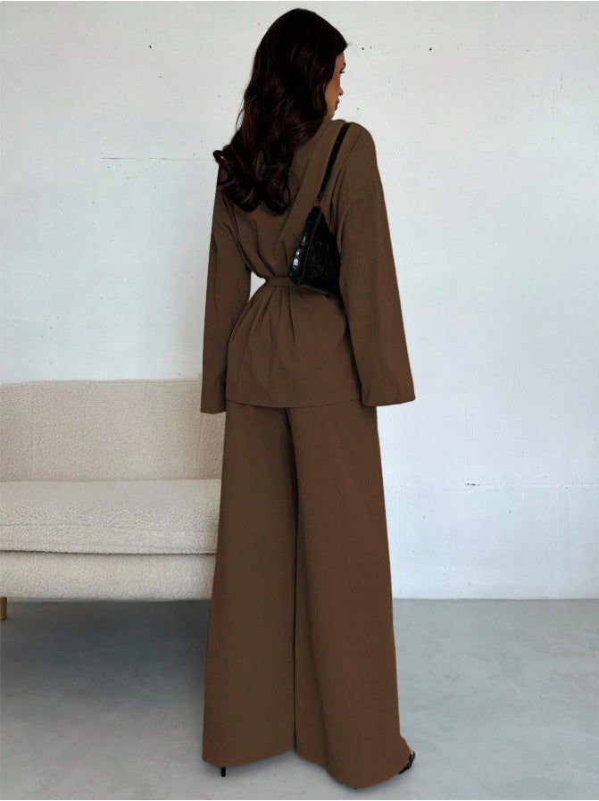 2PCS 1960er Solide Schnürung Blazer & Hose Set