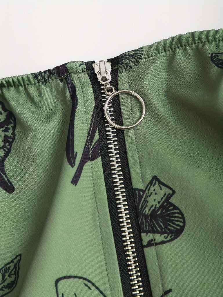 [Übergröße] 1970er Rose Blumen Steampunk Reißverschluss Kleid