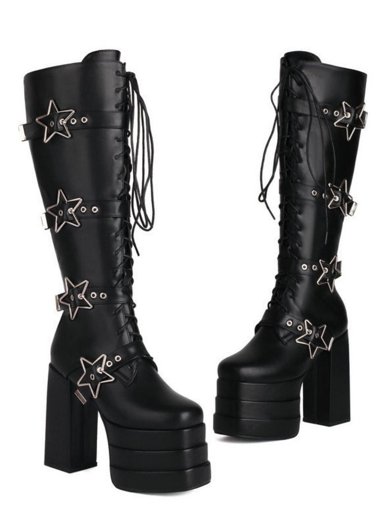 Schwarz Stern Taste Gothic Platform High Heels Stiefel
