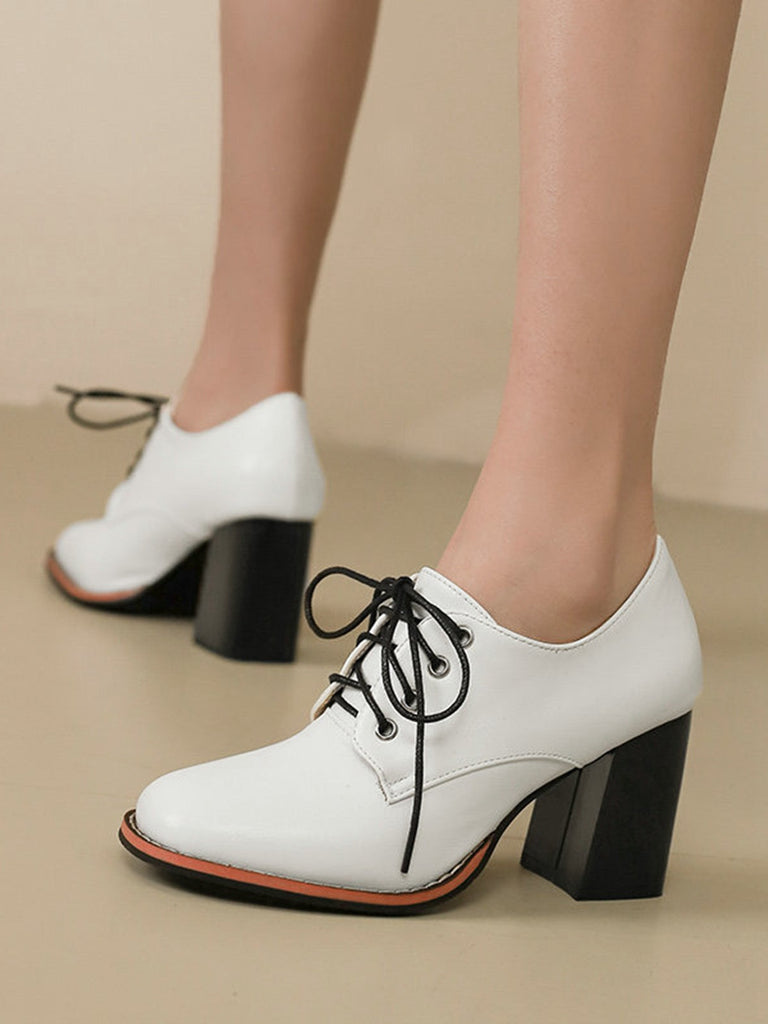 Vintage Leder Schnürung Blockabsatz Schuhe
