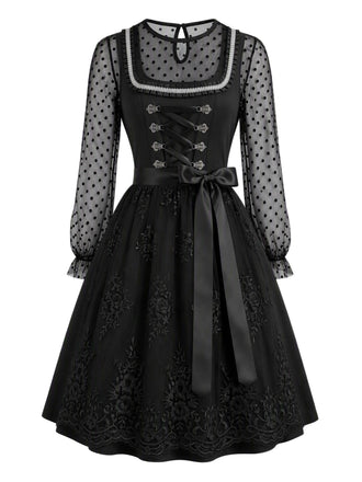 Schwarzes Oktoberfest Dirndl-Set mit Mesh und bestickter Schürze