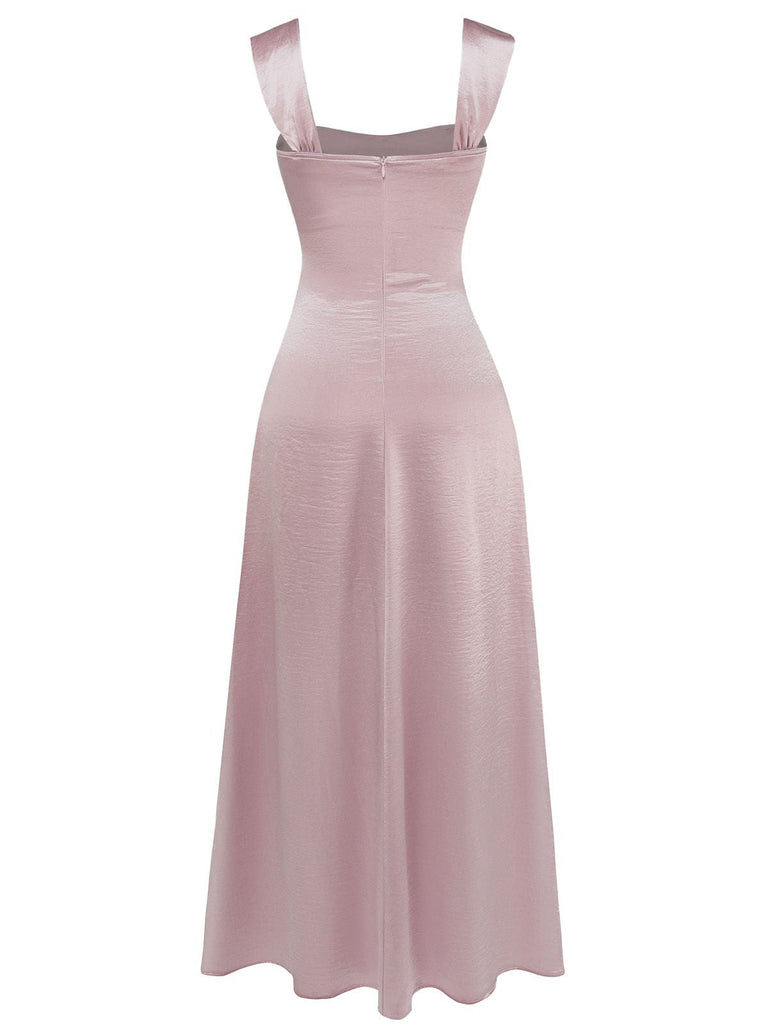 1930er Satin Strassstein Breite Träger Maxi Kleid