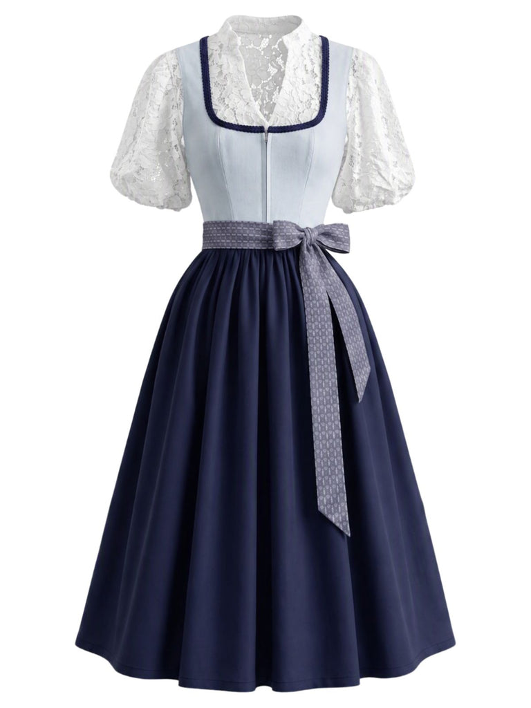 Blaues 50er Kleid mit Schürze und kurzem Top