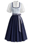 Blaues 50er Oktoberfest-Dirndl-Set mit Schürze und Spitzen-Crop-Top