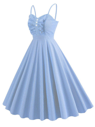 1950er Spaghetti Träger Plaids Tasten Swing Kleid