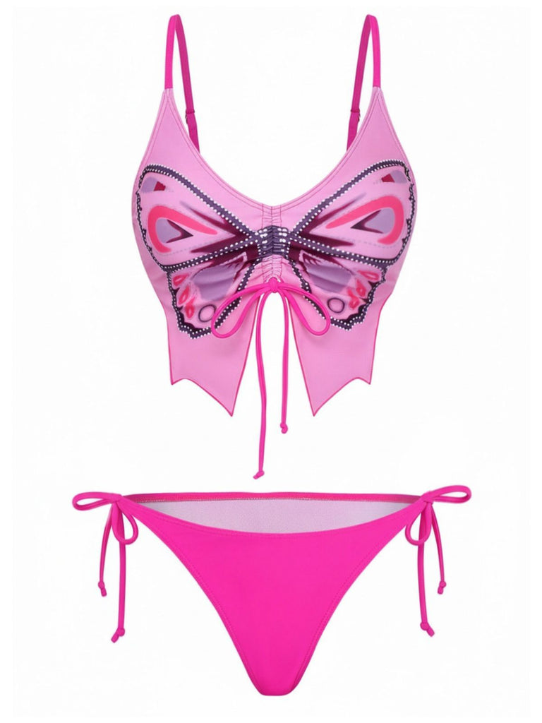 1970er Schmetterling Spaghetti Träger Schnürung Bikini Set