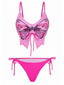 Rosa 70er Bikini-Set mit Schmetterlingsmotiv, Spaghettiträgern und Schnürung