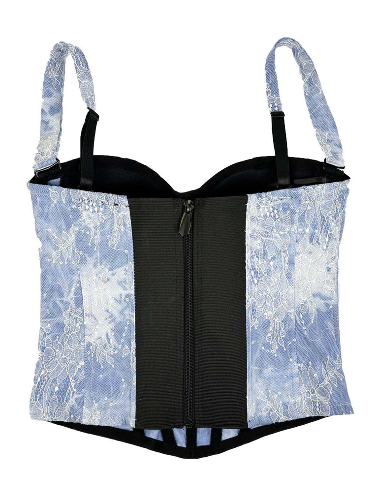 Blau 1950er Träger Denim Spitze Korsett Top