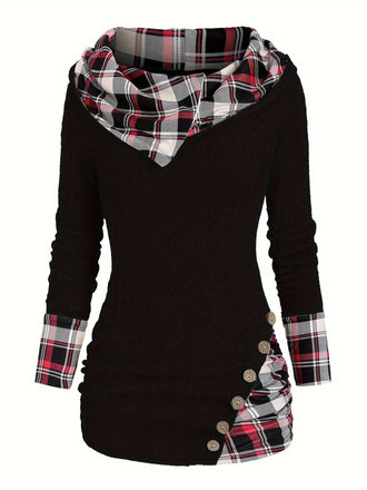 1940er Stricken Plaid Tasten Hooded Pullover