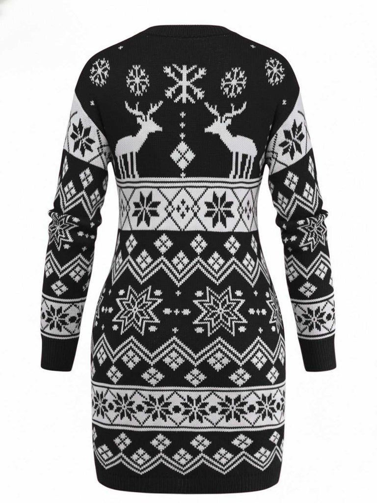 1960er Weihnachten Reindeer Schneeflocke Jacquard Stricken Kleid