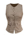 2PCS Braun 1960er Gingham Plaid Plissiertes Weste & Rock