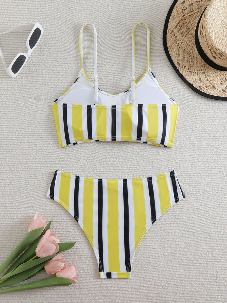 1940er Spaghetti Träger Bogen Kontrast Streifen Bademode