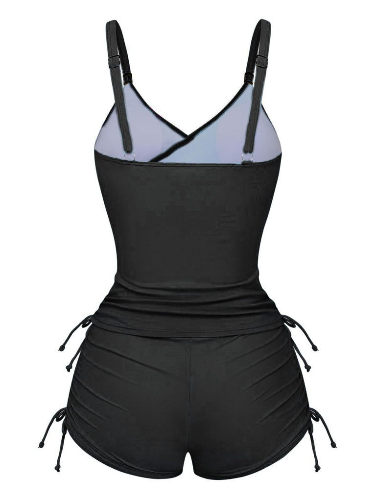 [Vorverkauf] Himmelblau 1950er Blumen Schnürung Tankini Set