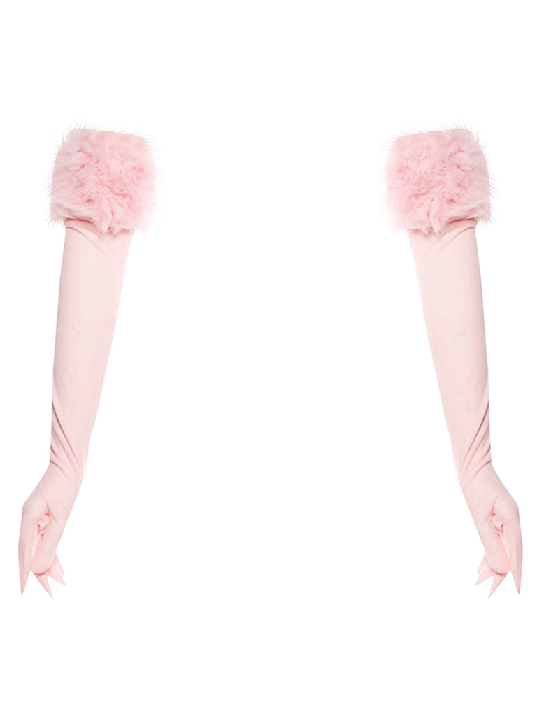 Kunstpelz Besatz Lang Handschuhe