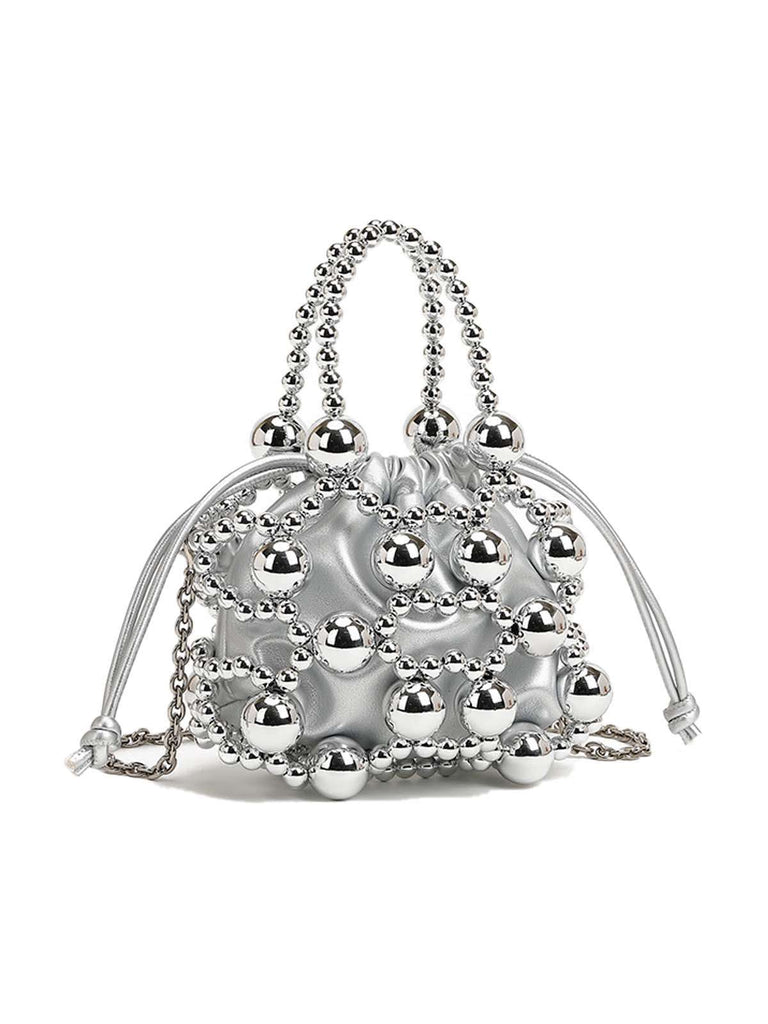 Metallisch Perlen Kordelzug Mini Beutel Tasche