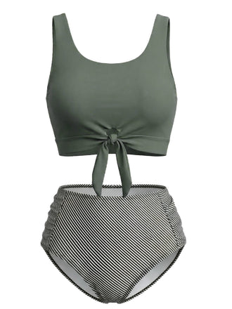 Olivgrün 1940er Binde Front Hohe Taille Tankini Set