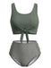 Olivgrün 1940er Binde Front Hohe Taille Tankini Set