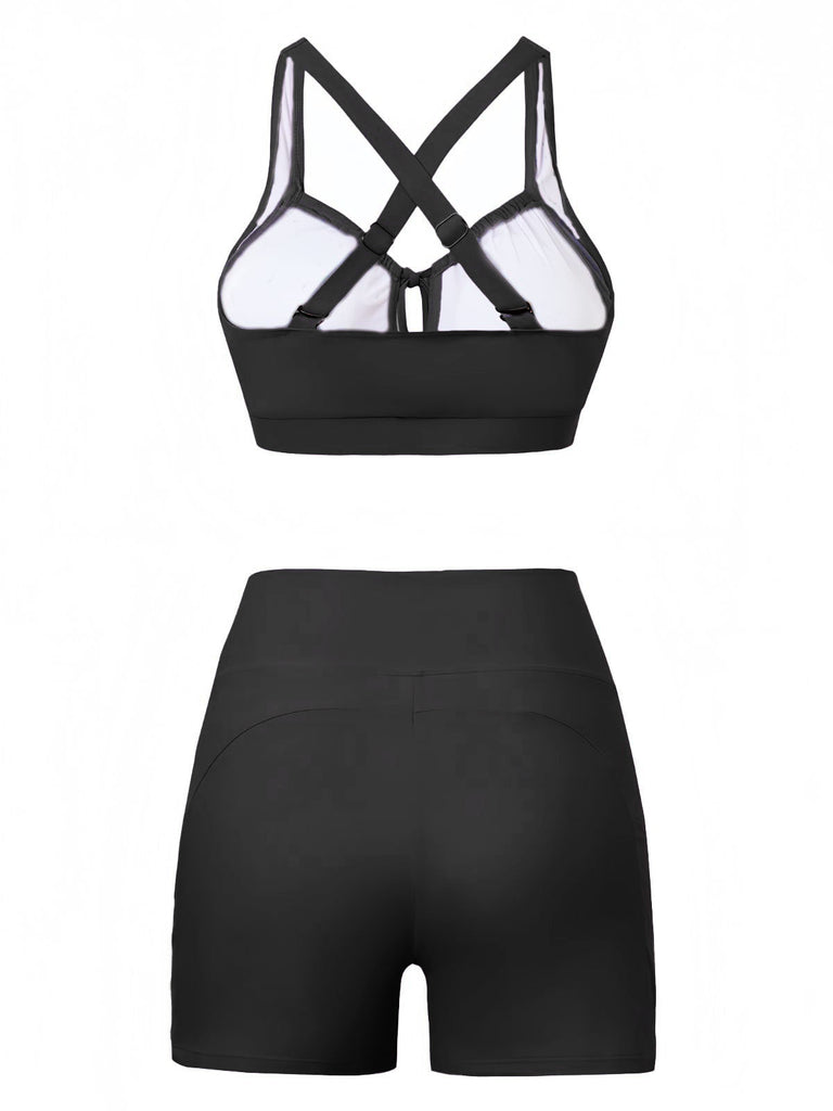 50er Bikini-Set & Shorts mit Criss-Cross und Raffung