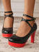 Mary Jane Farbblock Rundem Zehenriemen Klobige High Heels