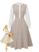 Khaki 1940er Vintage Patchwork Langärmel Kleid