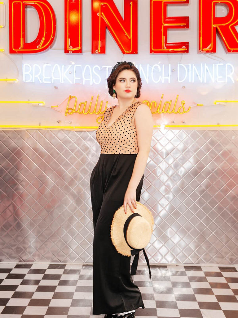 SCHWARZ POLKA DOT PATCHWORK JUMPSUIT