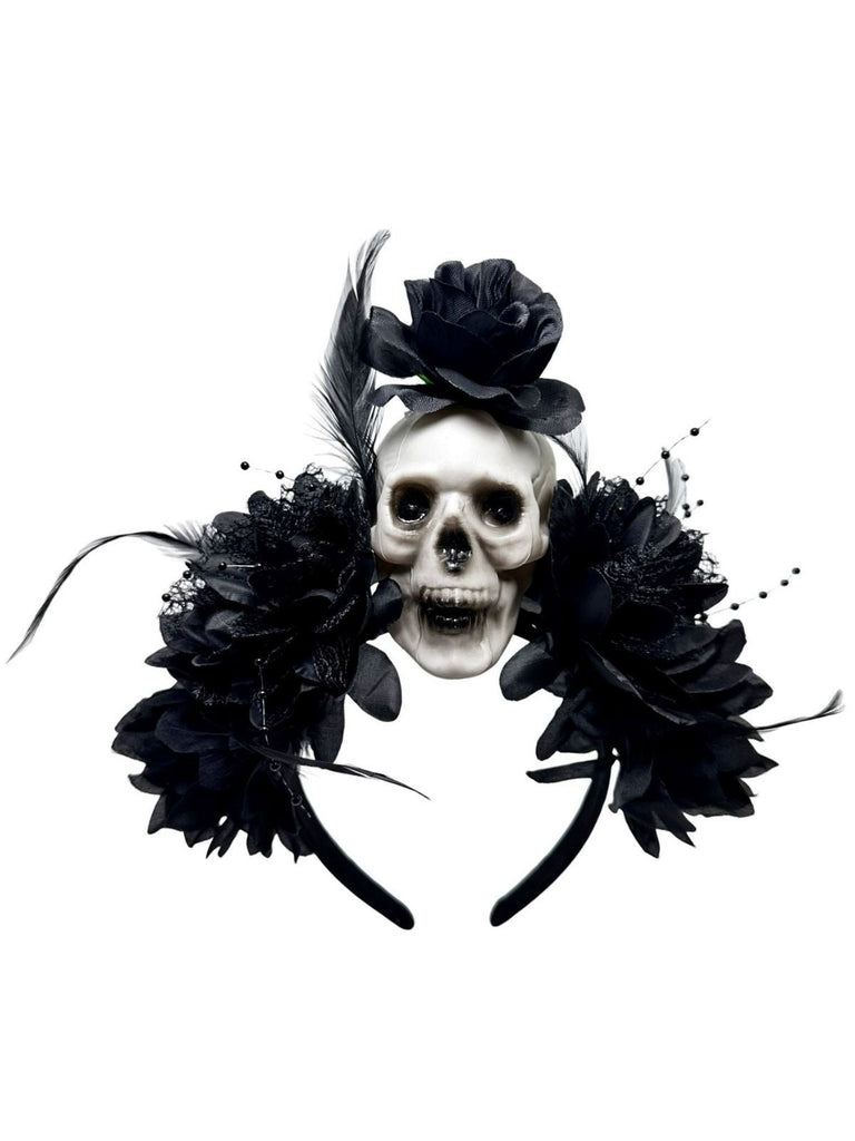 Dunkler Horror Schädel Feder 3D-Blumen Stirnband