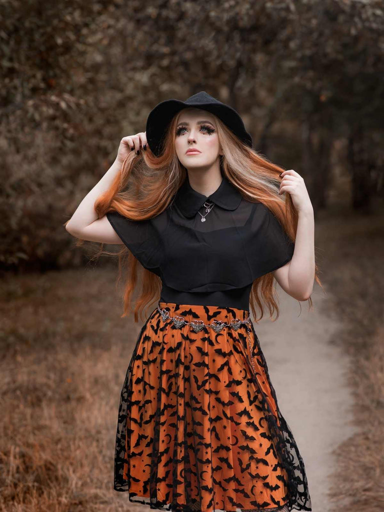 1950ER HALLOWEEN PATCHWORK KLEID MIT TRÄGERN & CAPE