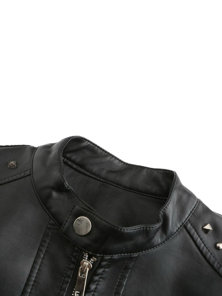 1940er Solide Nietenbesetzter Stehkragen Leder Jacke