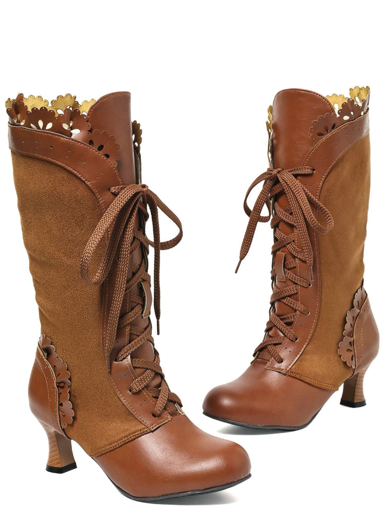 Vintage Schnürung Mittlere Ferse Brogue Knöchel Stiefel