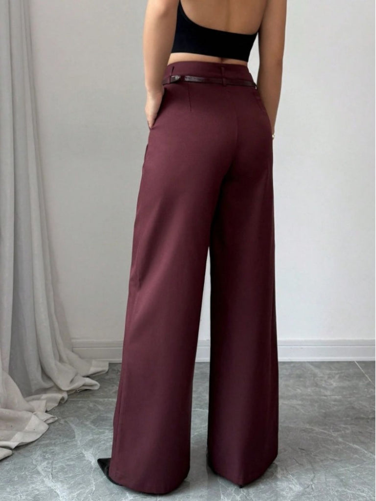 1960er Solide Hohe Taille Weites Bein Hose