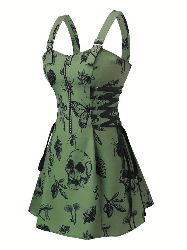 [Übergröße] 1970er Rose Blumen Steampunk Reißverschluss Kleid