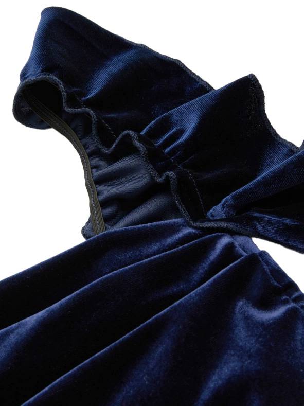 1940er Samt Schleife Träger Rüschen Detail Kleid