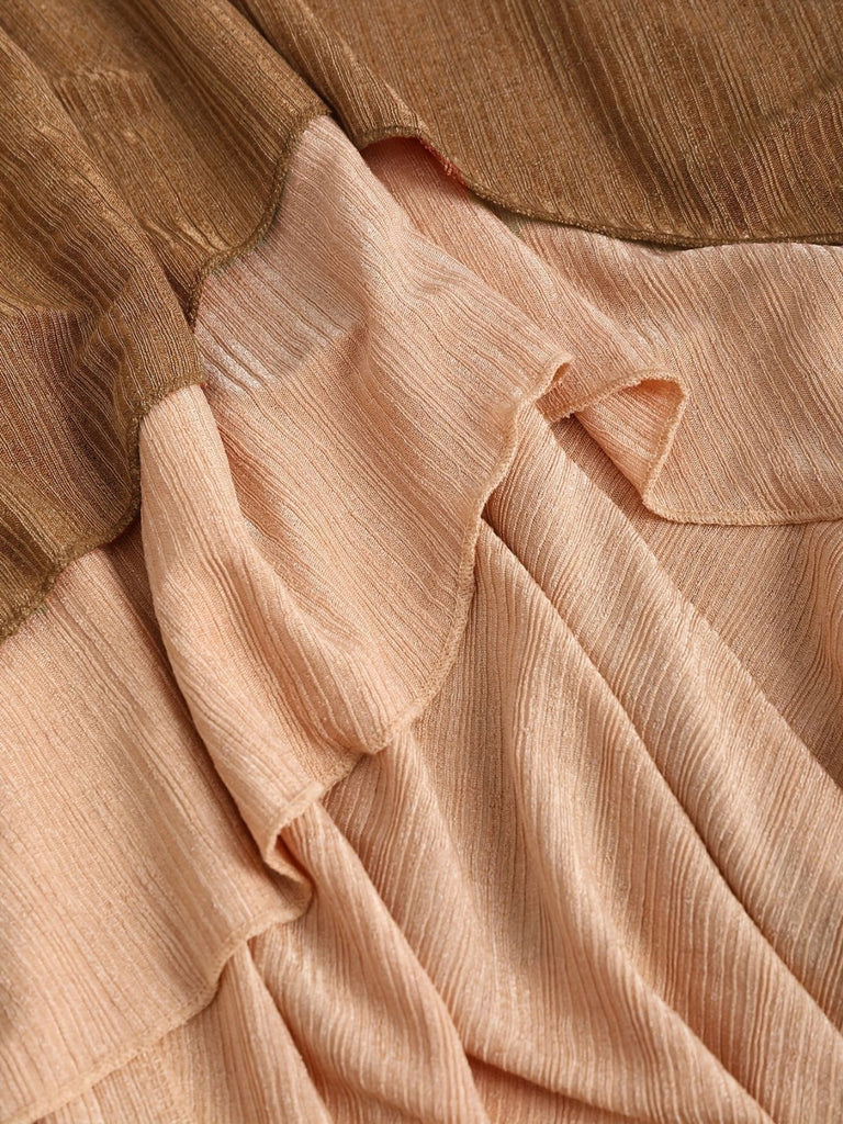 [Übergröße] 1970er Boho Binden Quaste Saum Rüschen Gerippt Kleid